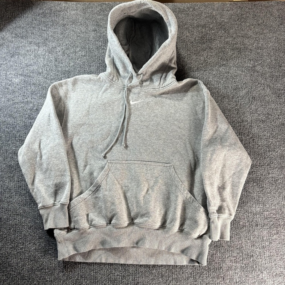 Nike Hoodie‎ Mens Small Gray Pullover Fleece Small Swoosh Kangaroo Pocket Casual